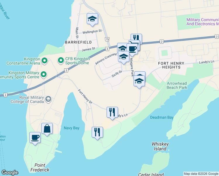 map of restaurants, bars, coffee shops, grocery stores, and more near 30 Kapyong Crescent in Kingston