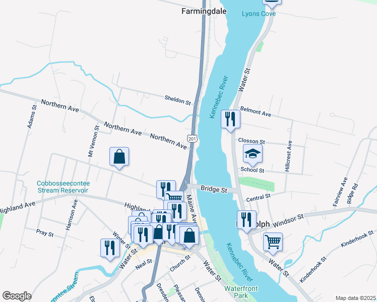 map of restaurants, bars, coffee shops, grocery stores, and more near 210 Maine Avenue in Farmingdale