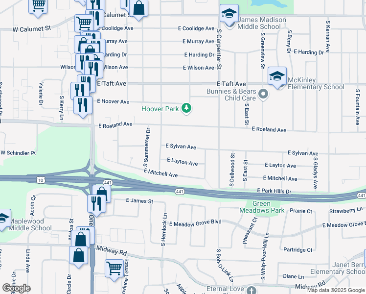 map of restaurants, bars, coffee shops, grocery stores, and more near 530 East Sylvan Avenue in Appleton