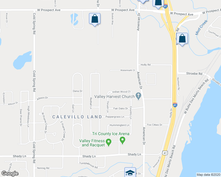 map of restaurants, bars, coffee shops, grocery stores, and more near 740 Indianwood Court in Neenah