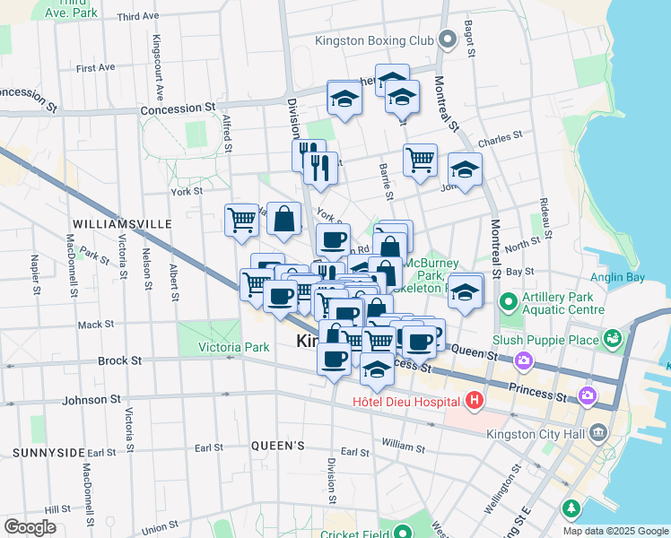 map of restaurants, bars, coffee shops, grocery stores, and more near 14 Vine Street in Kingston
