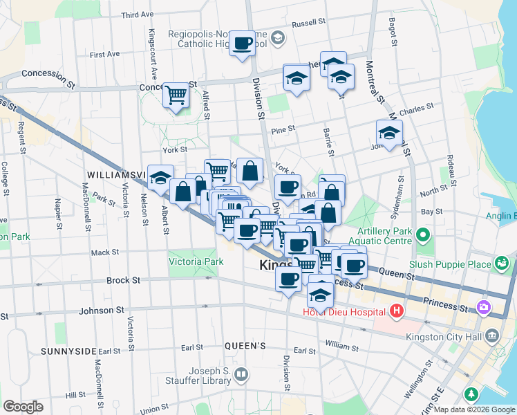 map of restaurants, bars, coffee shops, grocery stores, and more near 24 Elm Street in Kingston