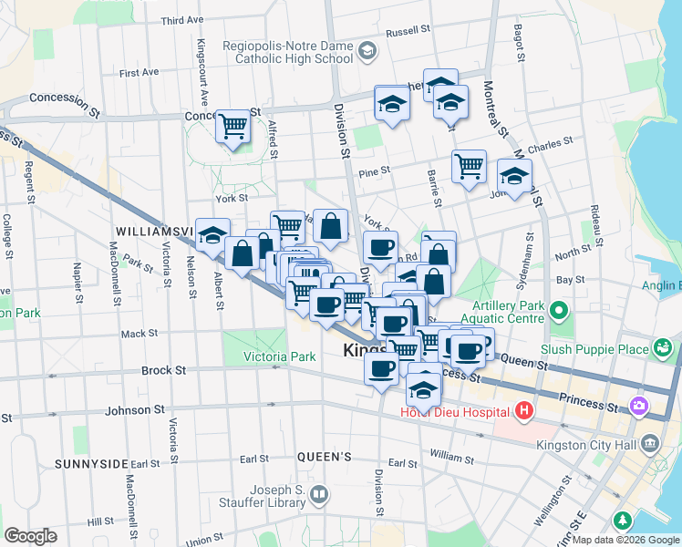 map of restaurants, bars, coffee shops, grocery stores, and more near 24 Elm Street in Kingston
