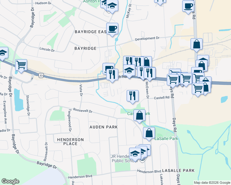 map of restaurants, bars, coffee shops, grocery stores, and more near 480 Canatara Court in Kingston