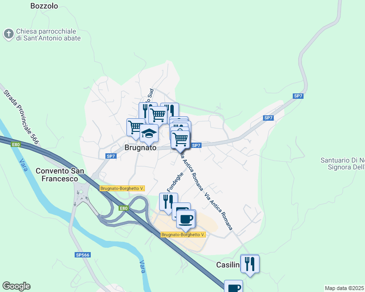 map of restaurants, bars, coffee shops, grocery stores, and more near 13 SP7 in Brugnato