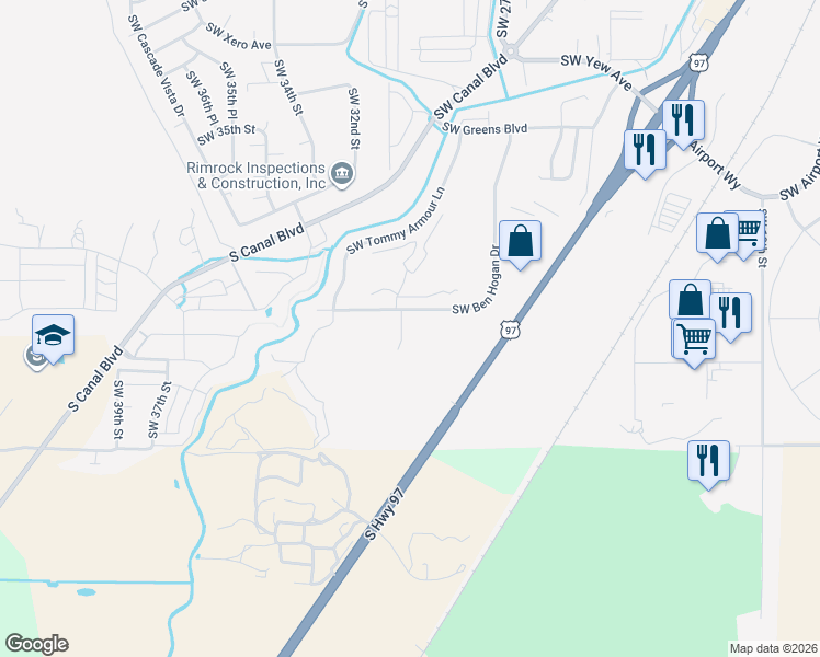 map of restaurants, bars, coffee shops, grocery stores, and more near 4326 Southwest Callaway Court in Redmond