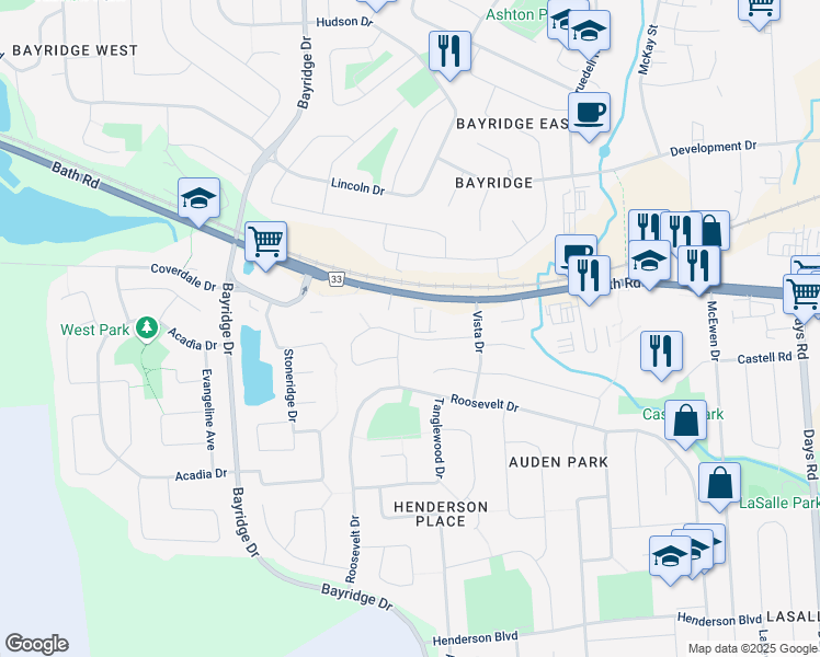 map of restaurants, bars, coffee shops, grocery stores, and more near 640 Millwood Drive in Kingston