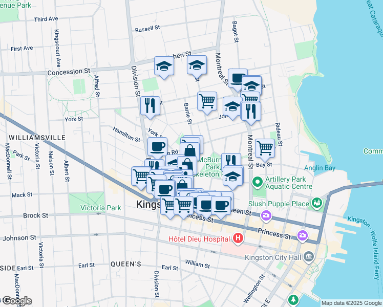 map of restaurants, bars, coffee shops, grocery stores, and more near 196 Raglan Road in Kingston