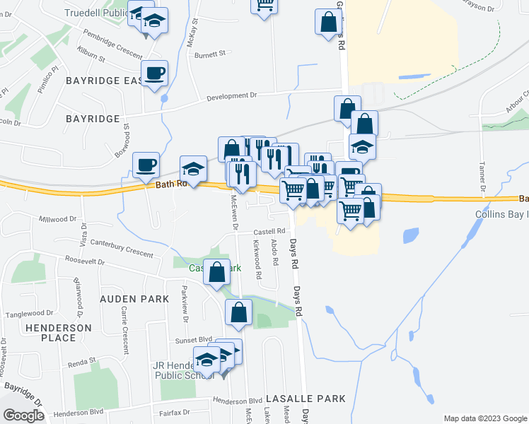 map of restaurants, bars, coffee shops, grocery stores, and more near in Kingston