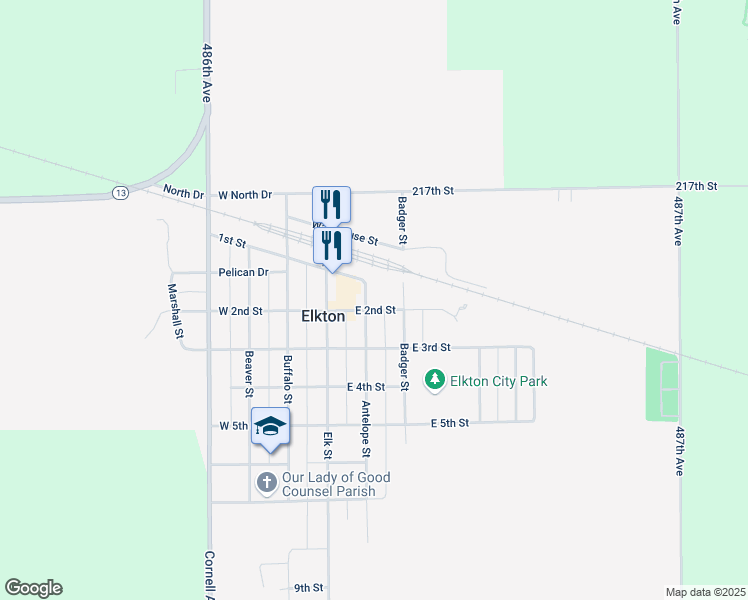 map of restaurants, bars, coffee shops, grocery stores, and more near 201-299 East 2nd Street in Elkton