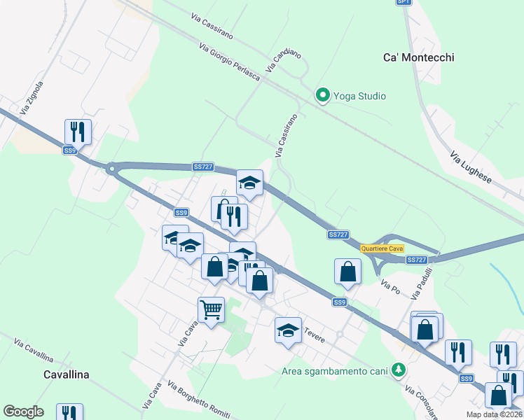 map of restaurants, bars, coffee shops, grocery stores, and more near 1 Via Ventena in Forli