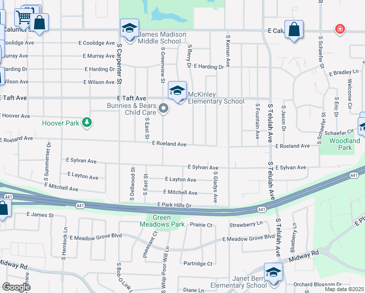 map of restaurants, bars, coffee shops, grocery stores, and more near 1133 East Roeland Avenue in Appleton