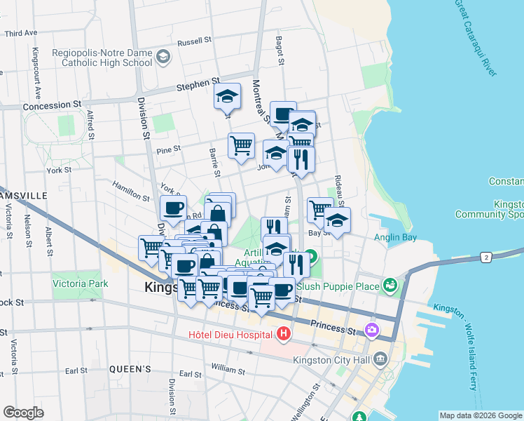 map of restaurants, bars, coffee shops, grocery stores, and more near 10 Redan Street in Kingston