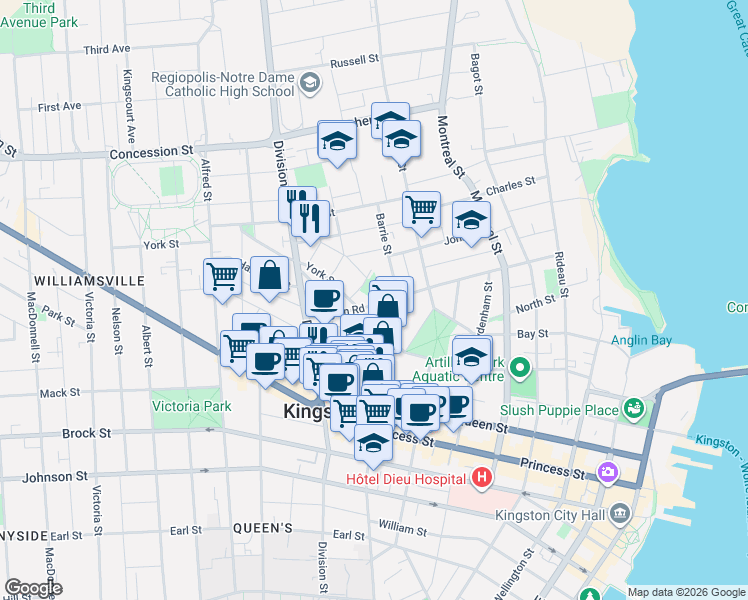 map of restaurants, bars, coffee shops, grocery stores, and more near in Kingston