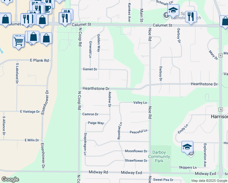 map of restaurants, bars, coffee shops, grocery stores, and more near N9520 Andrew Drive in Appleton