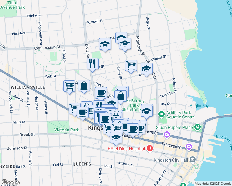 map of restaurants, bars, coffee shops, grocery stores, and more near in Kingston