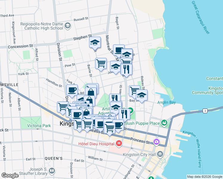 map of restaurants, bars, coffee shops, grocery stores, and more near Redan Street in Kingston