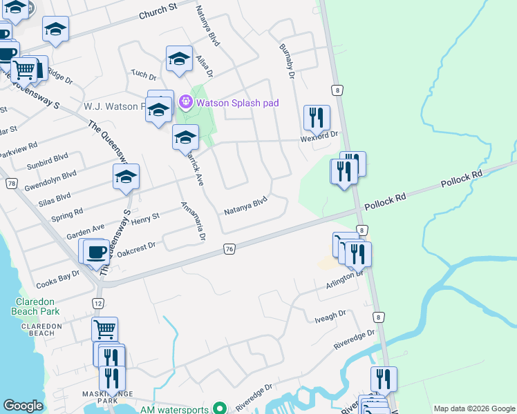 map of restaurants, bars, coffee shops, grocery stores, and more near 31 Natanya Boulevard in Georgina