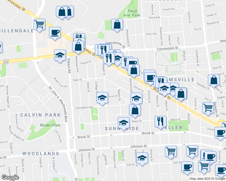 map of restaurants, bars, coffee shops, grocery stores, and more near in Kingston