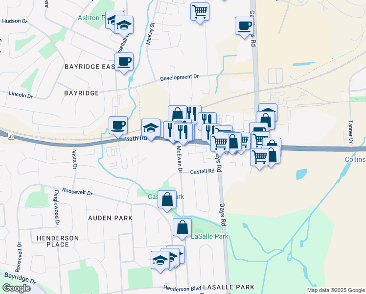 map of restaurants, bars, coffee shops, grocery stores, and more near in Kingston