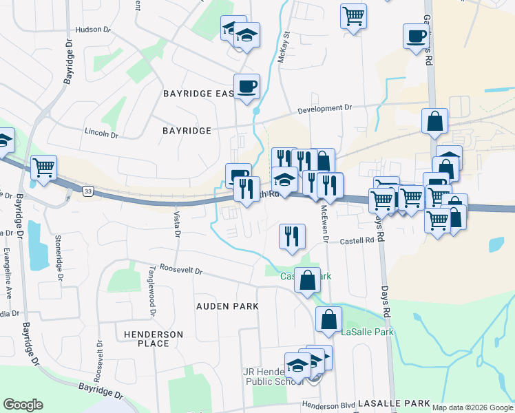 map of restaurants, bars, coffee shops, grocery stores, and more near 510 Canatara Court in Kingston