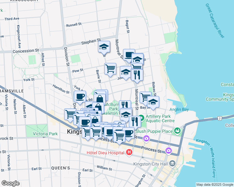 map of restaurants, bars, coffee shops, grocery stores, and more near in Kingston