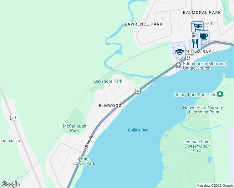 map of restaurants, bars, coffee shops, grocery stores, and more near 611 Rankin Crescent in Kingston