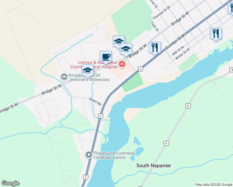 map of restaurants, bars, coffee shops, grocery stores, and more near 366 Dundas Street West in Greater Napanee