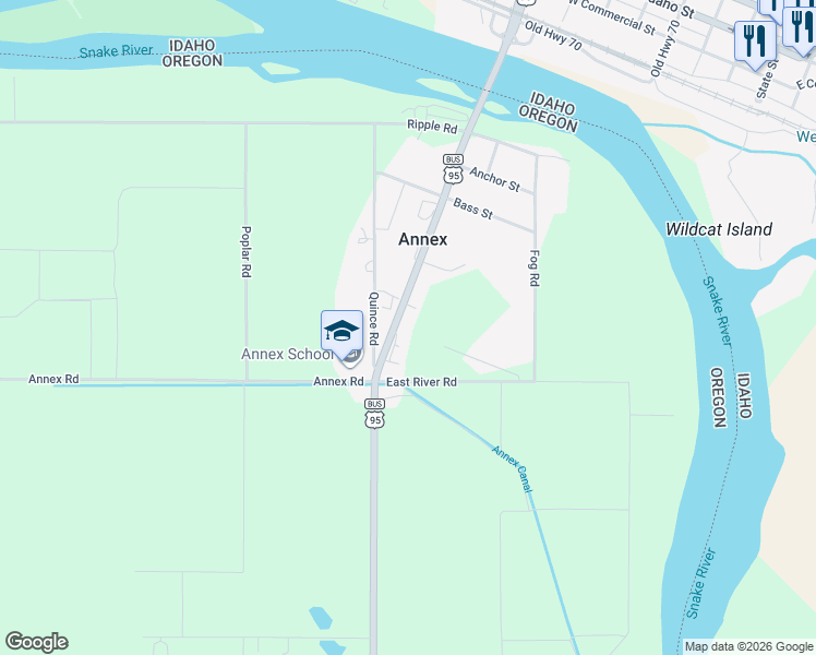 map of restaurants, bars, coffee shops, grocery stores, and more near 5562 U.S. 95 Spur in Ontario