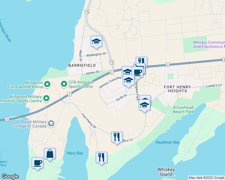 map of restaurants, bars, coffee shops, grocery stores, and more near 5A Ypres Drive in Kingston