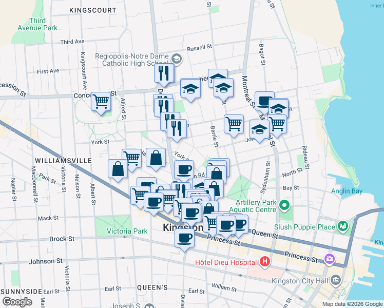 map of restaurants, bars, coffee shops, grocery stores, and more near 15 Cherry Street in Kingston