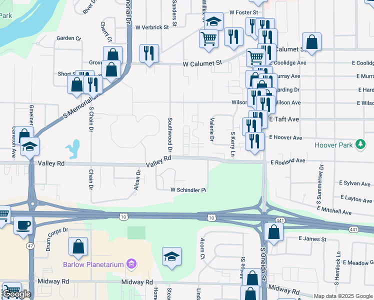 map of restaurants, bars, coffee shops, grocery stores, and more near 2620 Forest View Court in Appleton