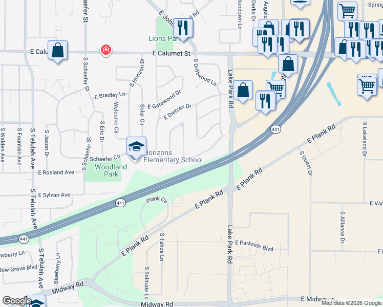 map of restaurants, bars, coffee shops, grocery stores, and more near 2804 Schaefer Circle in Appleton