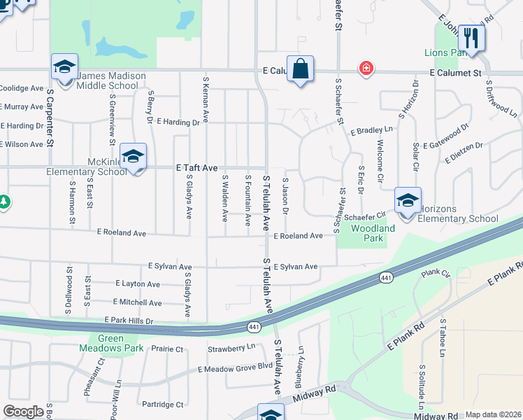 map of restaurants, bars, coffee shops, grocery stores, and more near 1540 East Plaza Drive in Appleton