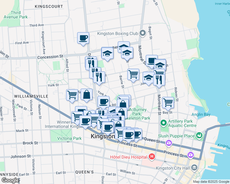 map of restaurants, bars, coffee shops, grocery stores, and more near 13 Chestnut Street in Kingston