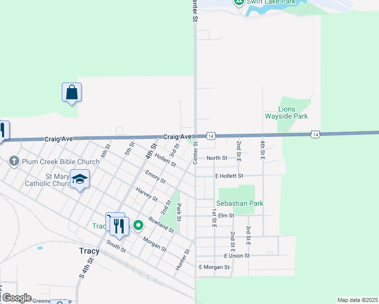 map of restaurants, bars, coffee shops, grocery stores, and more near 687 2nd Street in Tracy