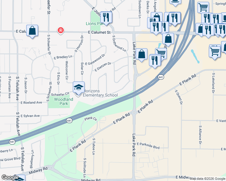 map of restaurants, bars, coffee shops, grocery stores, and more near 2804 Schaefer Circle in Appleton