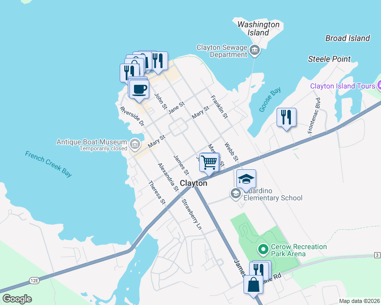 map of restaurants, bars, coffee shops, grocery stores, and more near 548 John St in Clayton