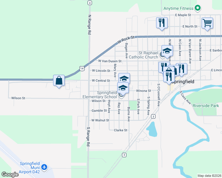 map of restaurants, bars, coffee shops, grocery stores, and more near 21 Hoyt Avenue in Springfield