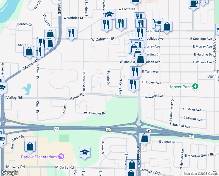 map of restaurants, bars, coffee shops, grocery stores, and more near 97 Valerie Drive in Appleton