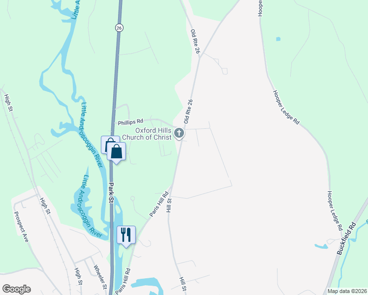 map of restaurants, bars, coffee shops, grocery stores, and more near 133 Paris Hill Road in Paris