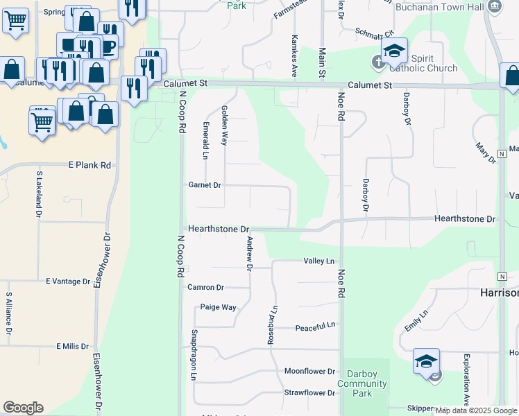 map of restaurants, bars, coffee shops, grocery stores, and more near N9556 Garnet Court in Appleton
