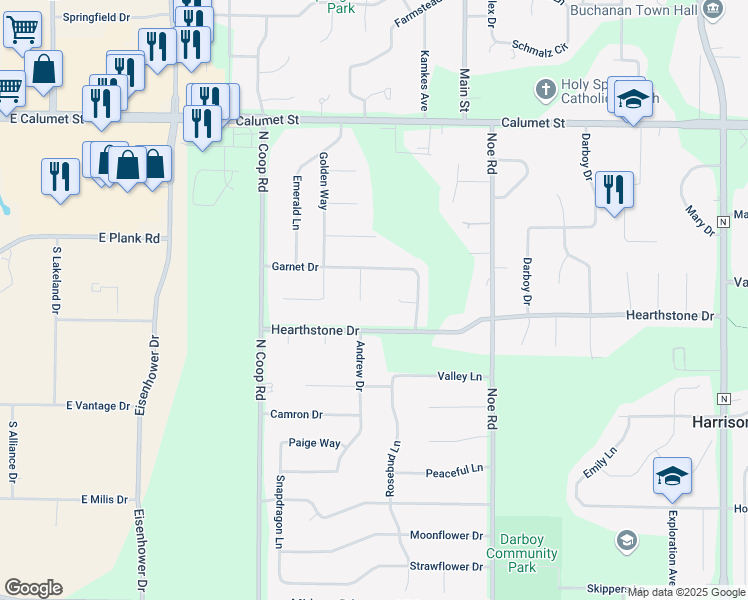 map of restaurants, bars, coffee shops, grocery stores, and more near N9556 Garnet Court in Appleton