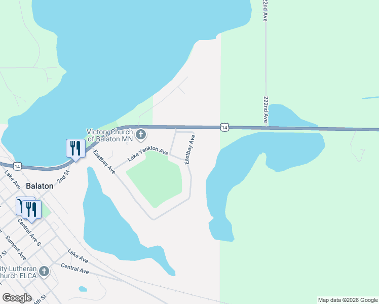 map of restaurants, bars, coffee shops, grocery stores, and more near 1041 Eastbay Avenue in Balaton