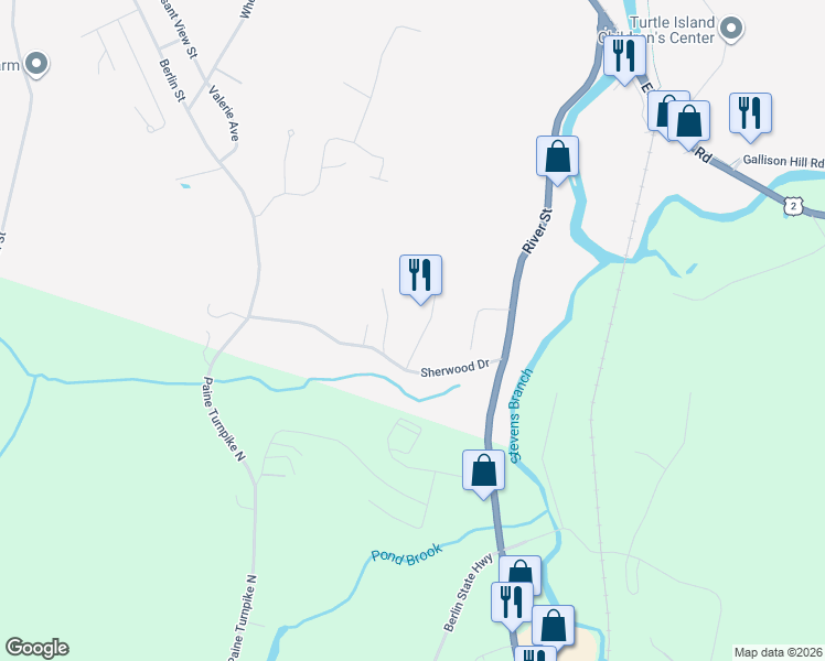 map of restaurants, bars, coffee shops, grocery stores, and more near 91 Forest Drive in Montpelier