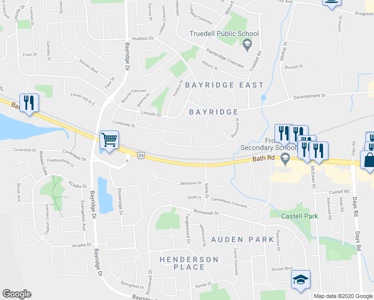 map of restaurants, bars, coffee shops, grocery stores, and more near 417 Boxwood Street in Kingston