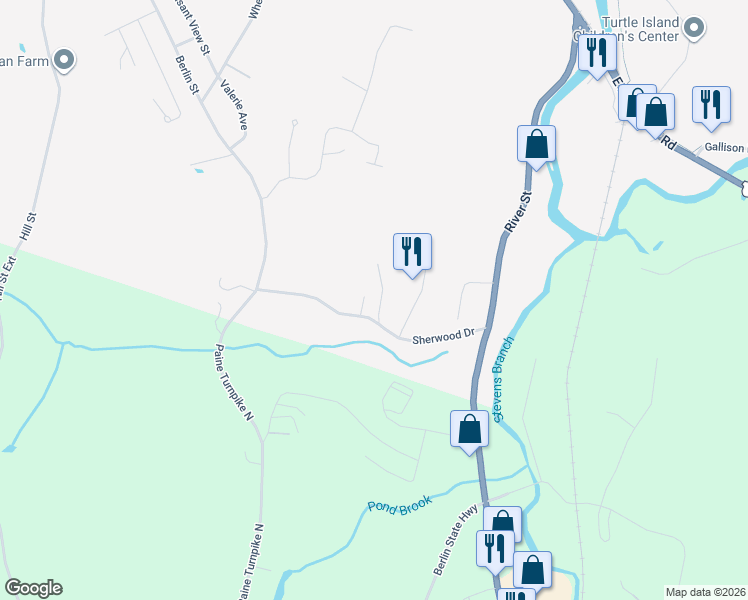 map of restaurants, bars, coffee shops, grocery stores, and more near 35 Robinhood Circle in Montpelier