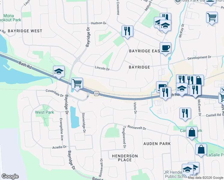 map of restaurants, bars, coffee shops, grocery stores, and more near 457 Boxwood Street in Kingston