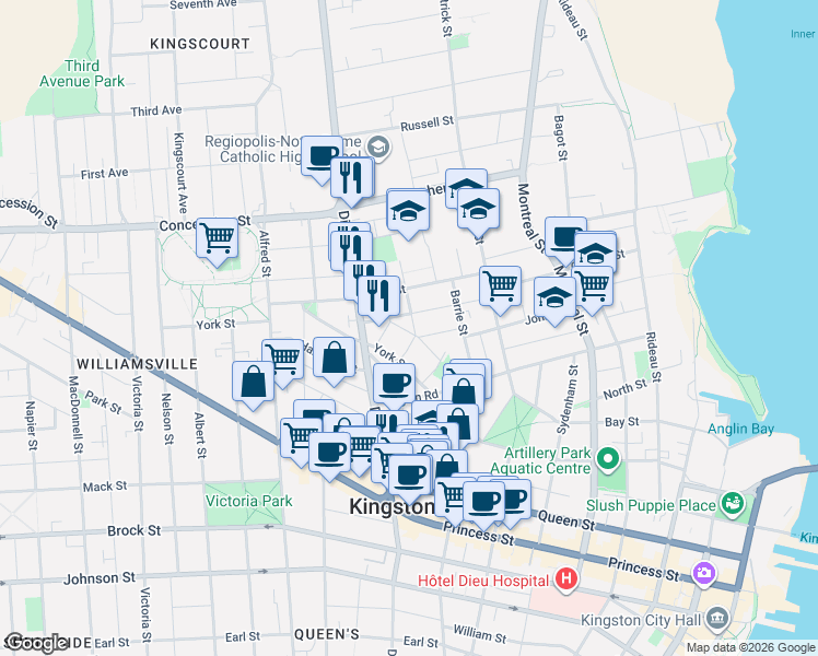 map of restaurants, bars, coffee shops, grocery stores, and more near 45 Chestnut Street in Kingston