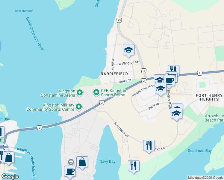 map of restaurants, bars, coffee shops, grocery stores, and more near 80 Main Street in Kingston